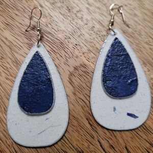 HAND CRAFTED Blue & White Denim Inspired Teardrop Earrings